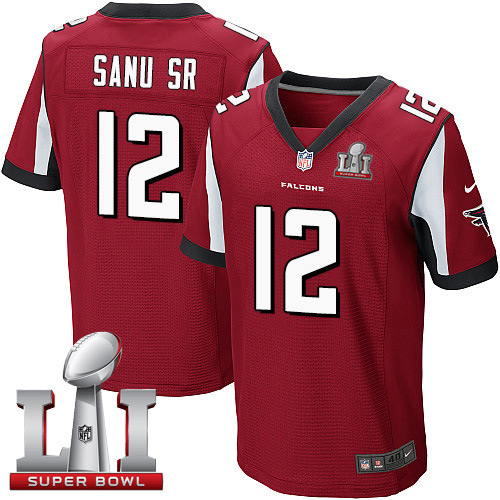 Nike Falcons #12 Mohamed Sanu Sr Red Team Color Super Bowl LI 51 Men's Stitched NFL Elite Jersey - Click Image to Close